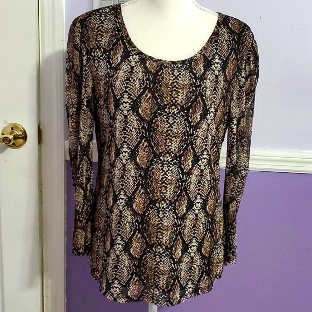 A Reason Snake Print Boho Chic Long Sleeve Fitted Top L